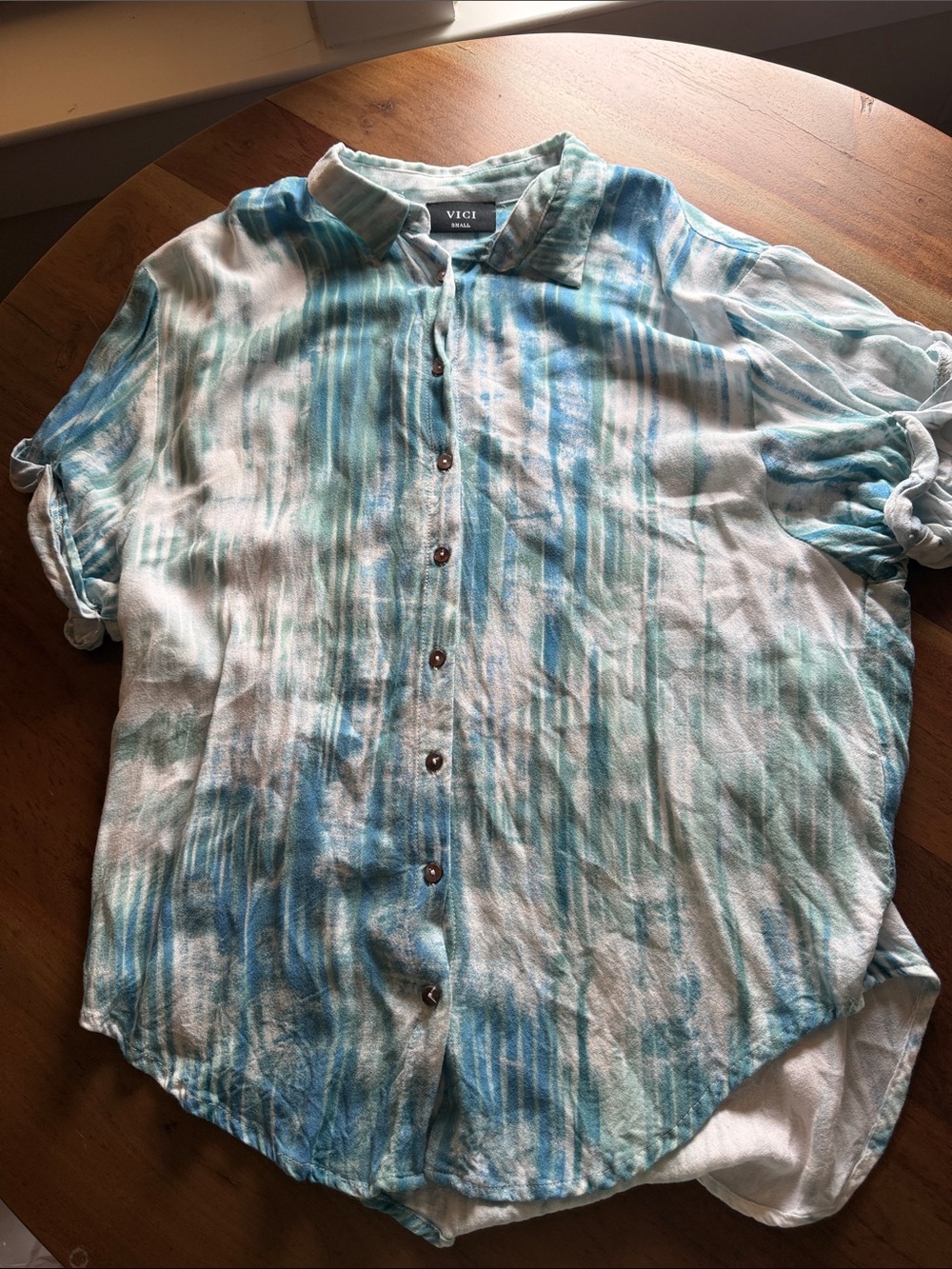 VICI Blue and Green Watercolor Stripe Button-Down Shirt